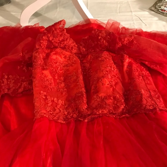🎄Sale 🎄Formal evening Red tulle with 3/4 sleeves Holiday dress - Picture 7 of 9